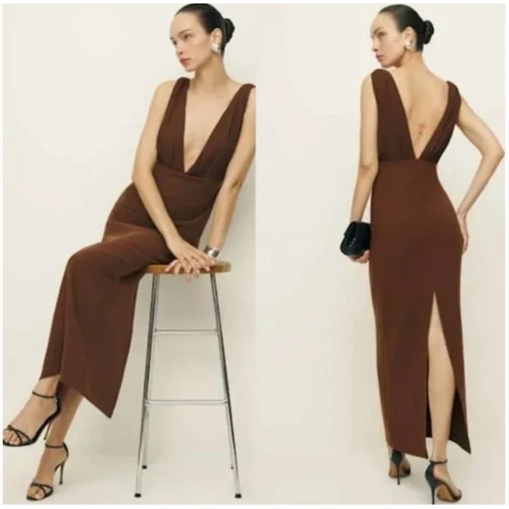 Reformation x Laura Harrier Velda Maxi Dress Sz 8 Chocolate Brown DeepV NEW $348